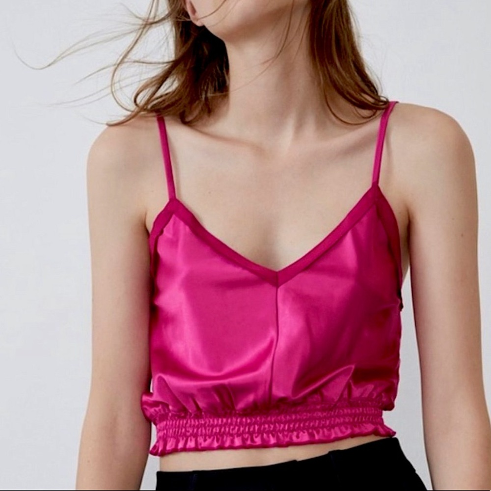 NWT ZARA SATIN CROP TOP TANK WITH RUFFLE TRIM - Picture 3 of 4
